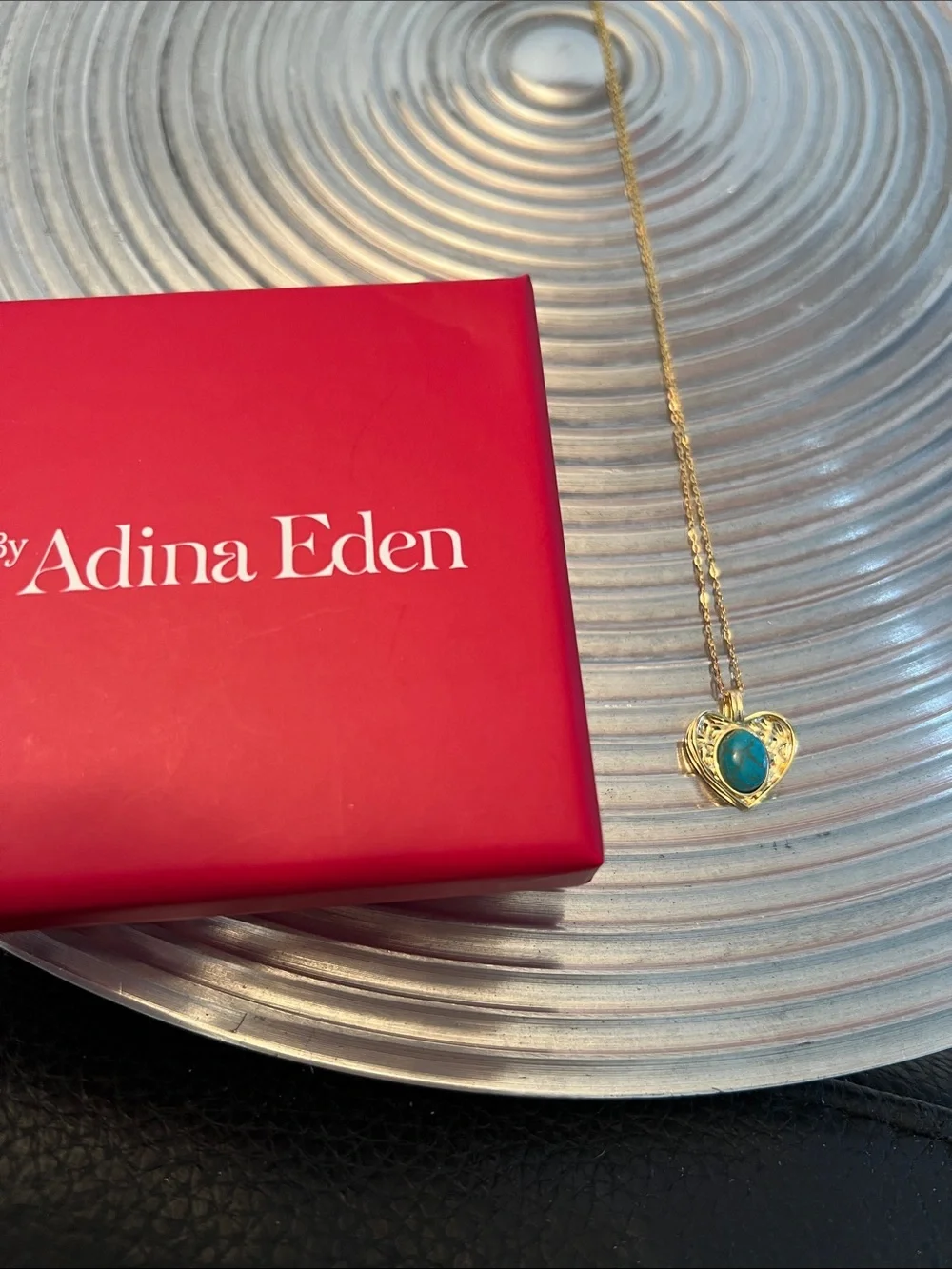 Adina Eden Gold Heart Necklace with Turquoise Cabochon